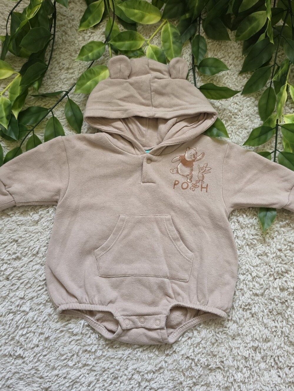 Baby Boy Pooh Bear Hooded Romper (0-3 Months)
